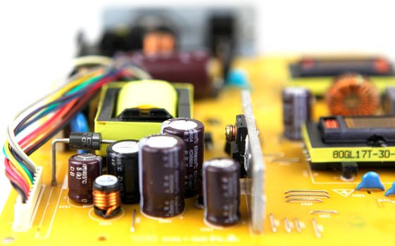 Close-up on computer circuit board.
