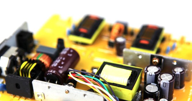 Close-up on computer circuit board.