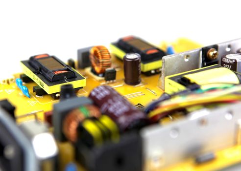 Close-up on computer circuit board.