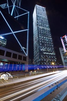 Traffic through downtown of Hong Kong at night