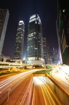 Traffic through downtown of Hong Kong at night