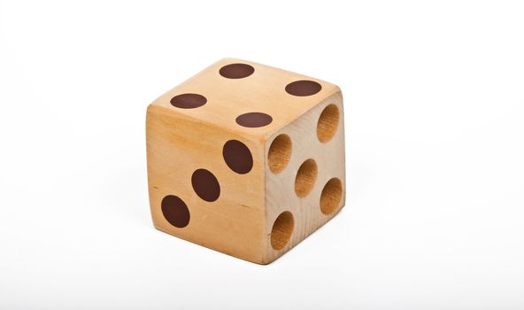 wooden dice with few numbers over white background