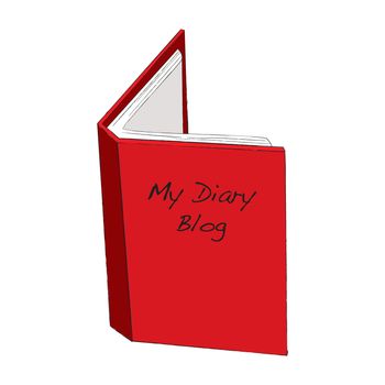 Blog diary concept with red open book and paper