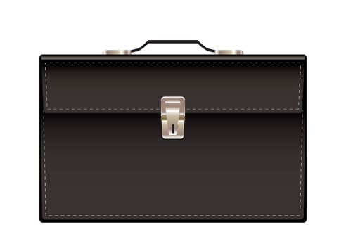 Retro black leather briefcase with handle and stitching