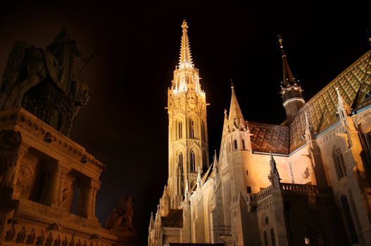 Matthias church and Saint Istvan statue in Budapest, Hungary