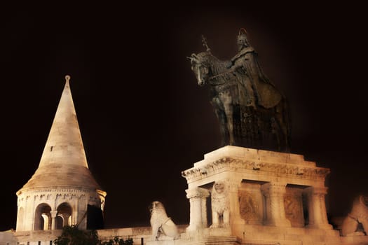 Saint Istvan statue and fisherman's bastion in Budapest, Hungary