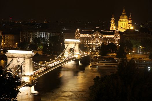 view of chain bridge in Budapest, Hungary