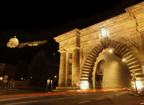 Adam Clark Tunnel with traffic lights in Budapest, Hungary