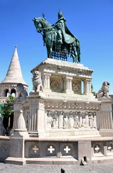 Saint Istvan statue and fisherman's bastion in Budapest, Hungary