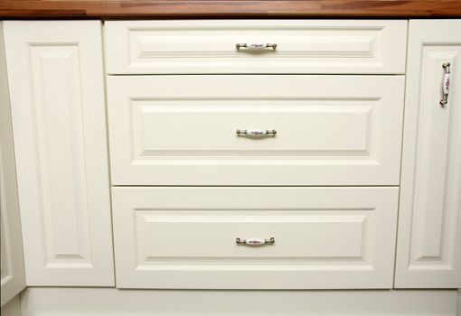 Details of close up shot of kitchen worktop and drawer
