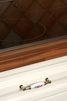 Details of close up shot of kitchen worktop and drawer