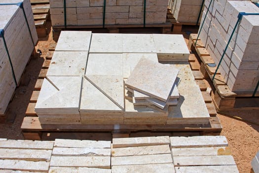 Blocks of limestone processed and ready for use