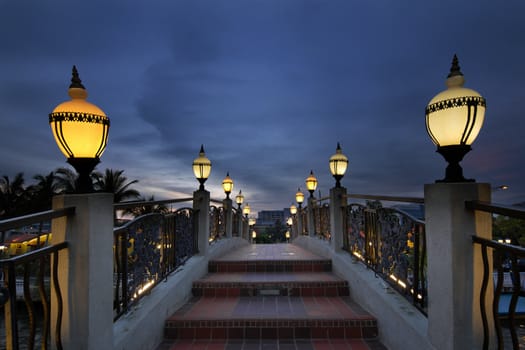 Bridge Over Melaka River in Malaysia at Blue Hour