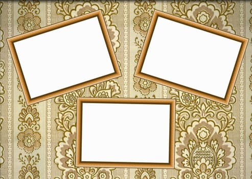 Abstract wooden frames on wallpaper background