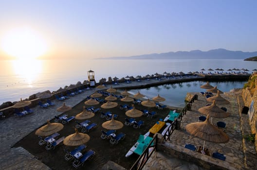 sun loungers and parasols on the beach