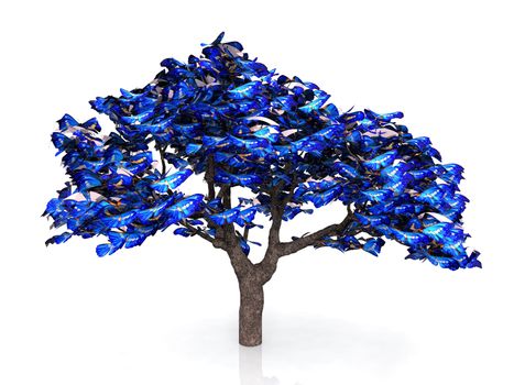 the tree with leaves of blue butterflies