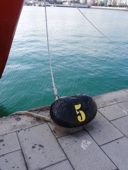 a ship mooring marked with the number 5