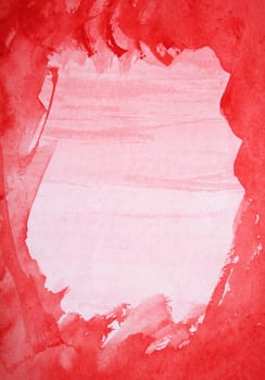 Abstract watercolor frame background with red layers on paper texture