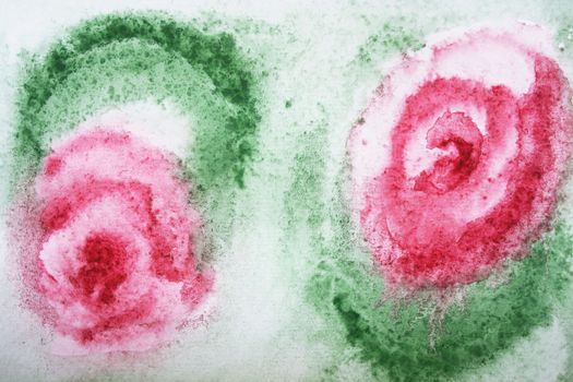 Abstract watercolor red flowers background on paper texture