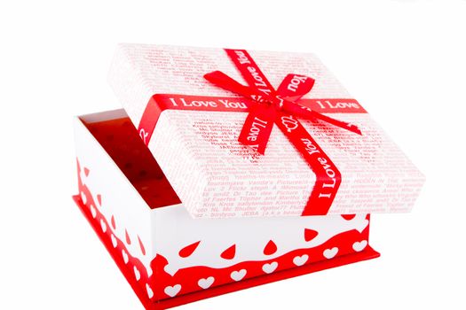 Bright red gift box on the isolated background