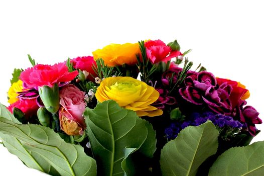 Bouquet of various flowers  isolated on white background