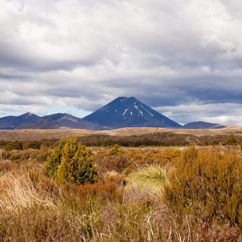 Active volcano cone of Mount Ngauruhoe in Tongariro National Park North Island of New Zealand