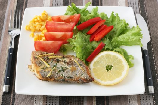 fried swordfish with salad