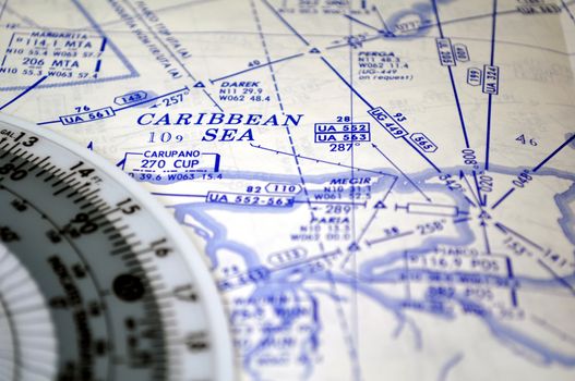 Air navigation chart: airways and waypoints over the Caribbean Sea.