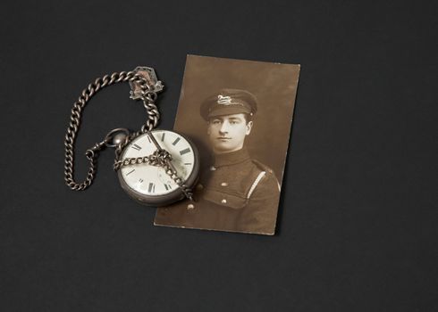 Photograph of a Great War veteran and antique pocket watch