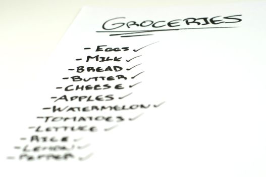 A groceries list over a white background.
