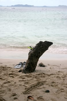 diving equipment on the beach