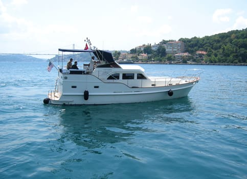 luxury boat crossing the biscayne bay in Istanbul