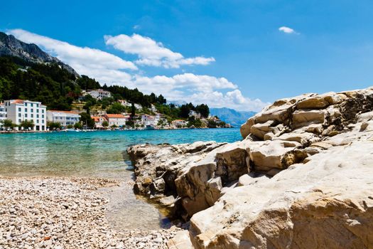 Mediterranean Sea with Transparent Water and Pebble Beach in Croatia