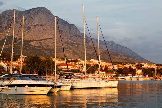 Adriatic Sunset and Marina in Baska Voda, Croatia