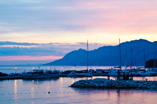 Sunset at Marina in Baska Voda, Croatia