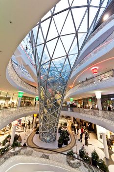 The interior of MyZeil Shopping Mall in Frankfurt Germany