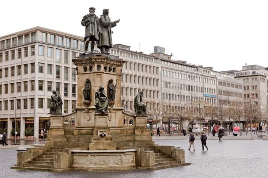 Statue at a square in downtown Frankfurt near the Roßmarkt area.