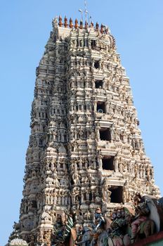 Tower top of an ancient Hinduism temple in Sri Lanka