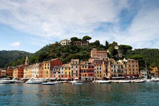 Portofino yacht port and luxury villas at the  hill, Italy , Liguria