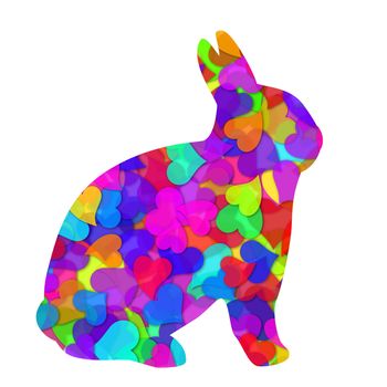 Valentines Day Hearts Colorful Bunny Rabbit Silhouette Illustration Isolated on White Background