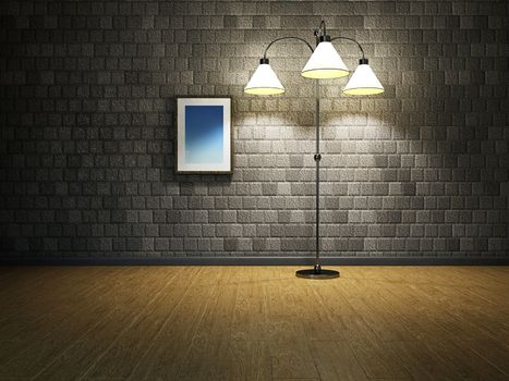 Empty room with lamp and a picture