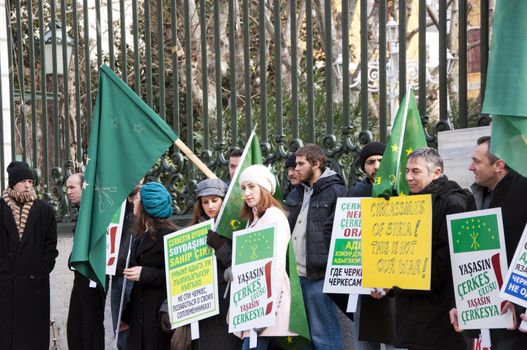 Circassians out in the Istiklal Road, Istanbul to support the Circassian people living in hard conditions in Syria, January 30 2012