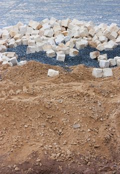 Installation of paved pedestrian way in city