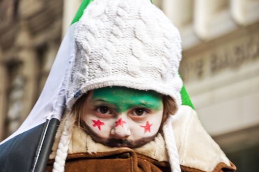 Syrians of Turkey protesting the happenings and the brutality towards the civilians in Syria, Istiklal Road, Taksim, Istanbul, Turkey - January 30, 2012