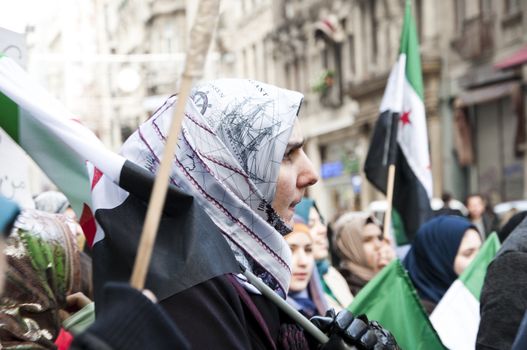 Syrians of Turkey protesting the happenings and the brutality towards the civilians in Syria, Istiklal Road, Taksim, Istanbul, Turkey - January 30, 2012