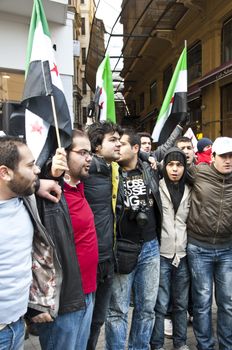 Syrians of Turkey protesting the happenings and the brutality towards the civilians in Syria, Istiklal Road, Taksim, Istanbul, Turkey - January 30, 2012