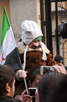 Syrians of Turkey protesting the happenings and the brutality towards the civilians in Syria, Istiklal Road, Taksim, Istanbul, Turkey - January 30, 2012