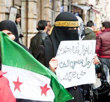 Syrians of Turkey protesting the happenings and the brutality towards the civilians in Syria, Istiklal Road, Taksim, Istanbul, Turkey - January 30, 2012