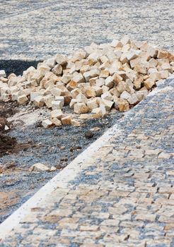 Installation of paved pedestrian way in city