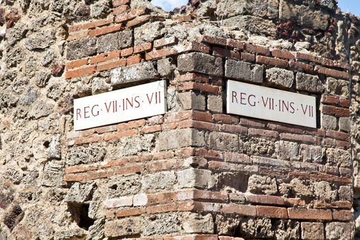 Detail of Pompeii site. The city of was destroyed and completely buried during a long catastrophic eruption of the volcano Mount Vesuvius